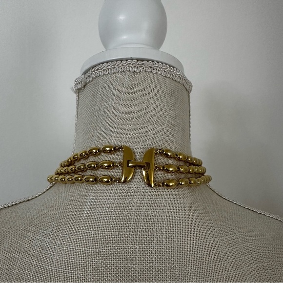 Vintage Rare Monet Three Strand Gold-Toned Beaded Chain Necklace - Picture 3 of 7